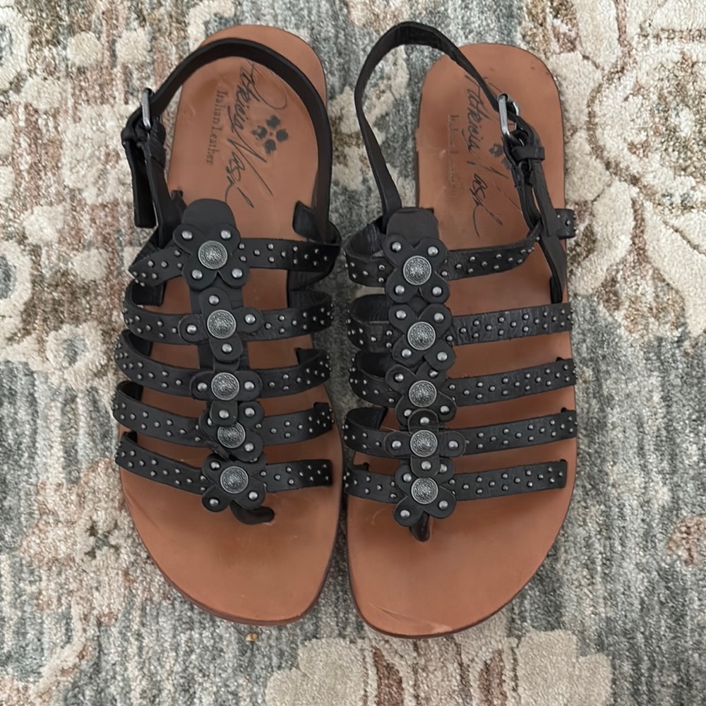 White Mountain Black Gladiator Sandals with Studded Straps